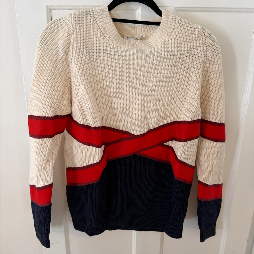 The Upside Cream, Red & Navy Ribbed Stripe Sweater